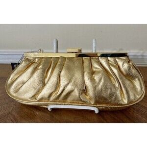 VTG DEADSTOCK Y2K Gold Metallic Evening Chain Bag Clutch Purse Snap Closure